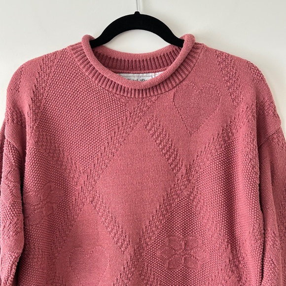 Vintage 100% Cotton Flower & Heart Pink Sweater - Picture 2 of 16